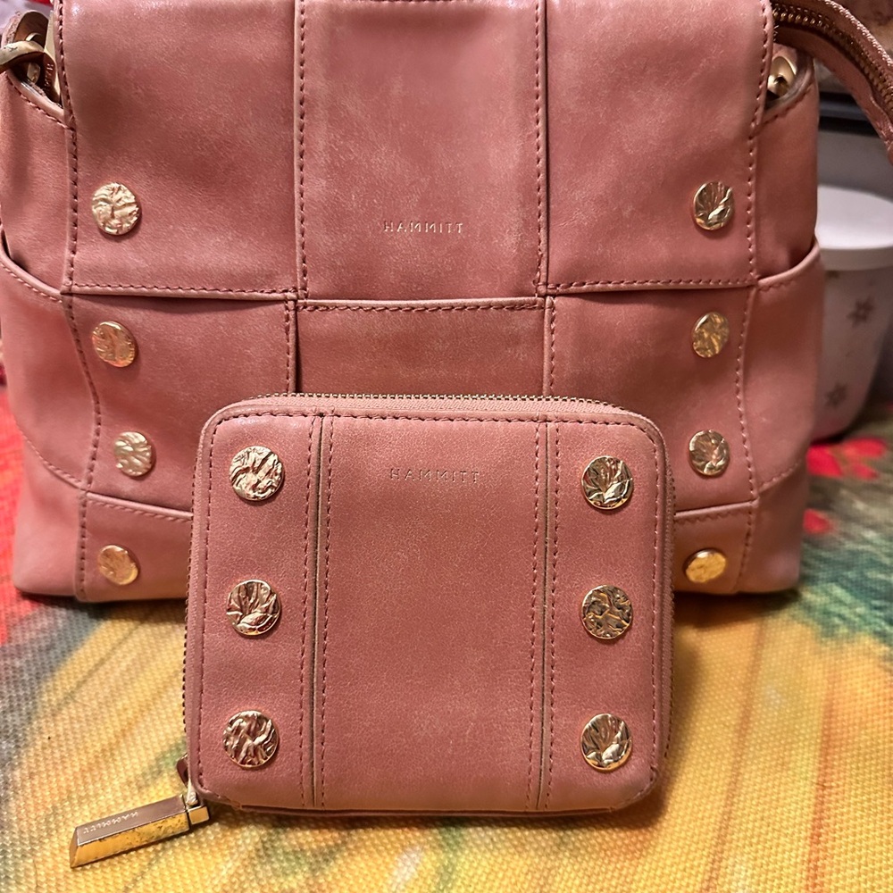HAMMITT Bryant Medium Gold Studded Pink Sorbet  and Matching 5 North Wallet